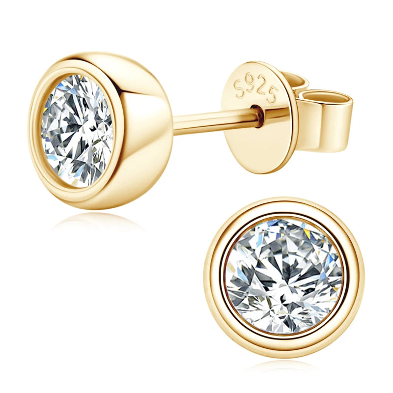 Lnngy 925 Sterling Silver Stud Earring D-Color 5mm 6.5mm Round Cut Bezel Moissanite Simple Bubble Earrings For Women Jewelry