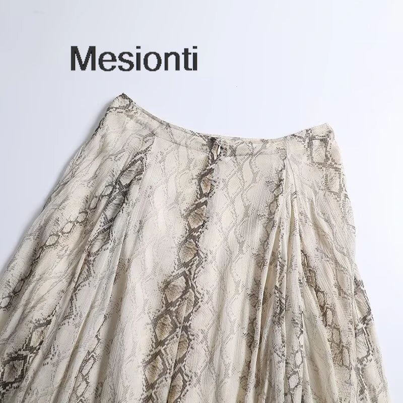 Female Serpentine Print Wide Swing Skirt Woman New Fashion Elegant Long Skirts For Women 2025 Evening Party Skirts