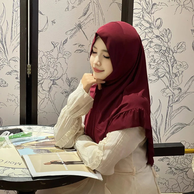 Muslim Hijab for Women Ruffle Turban Islamic Headwraps Arab Headband Big Khimar One Piece Scarf Shawl Solid Color