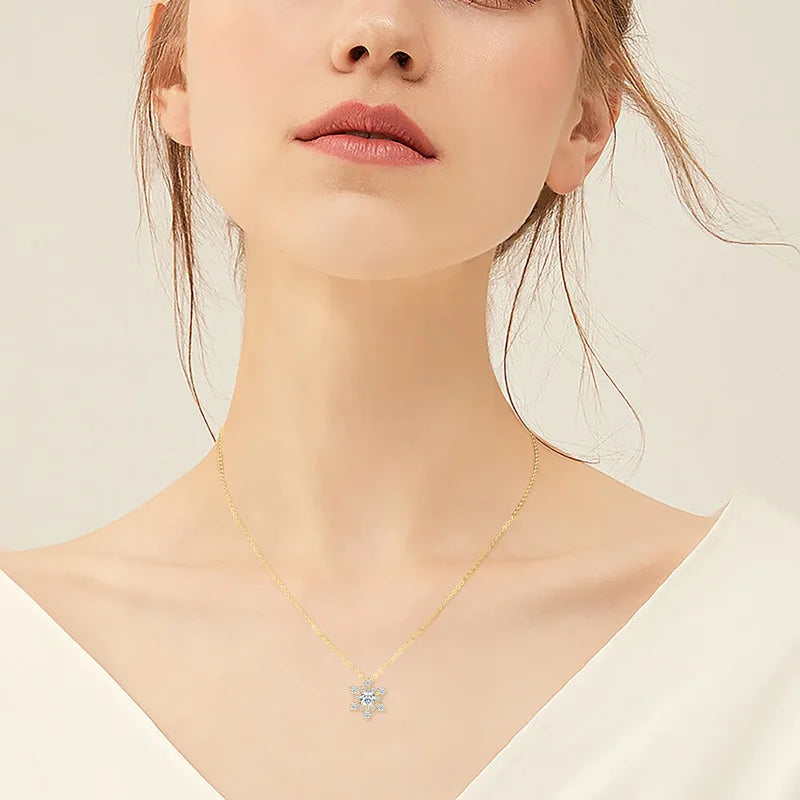 Lnngy Bling 6.5mm&3mm&2mm Moissanite Necklace 925 Sterling Silver Snowflake Pendant Necklaces for Women Christmas Jewelry Gift