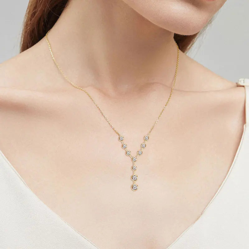 Lnngy 4mm&3mm Moissanite Pendent Necklace 925 Sterling Silver Fashion Sexy Y-Shaped Necklaces for Women 2025 Party Jewelry Gift