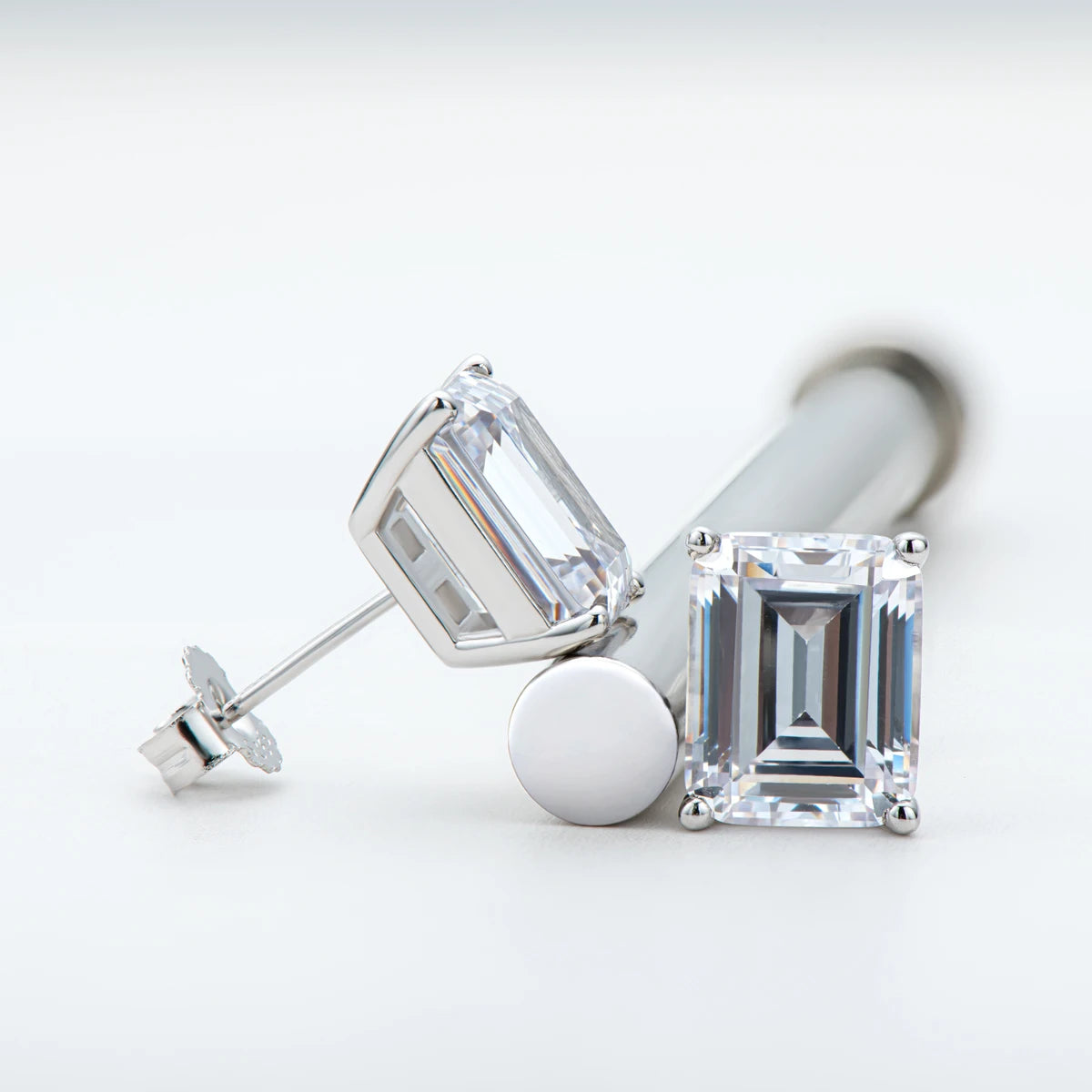Lnngy Trendy Emerald Cut Cubic Zircon Stud Earring for Women pendientes plata 925 Sterling Silver Earrings Wedding Jewelry Gift