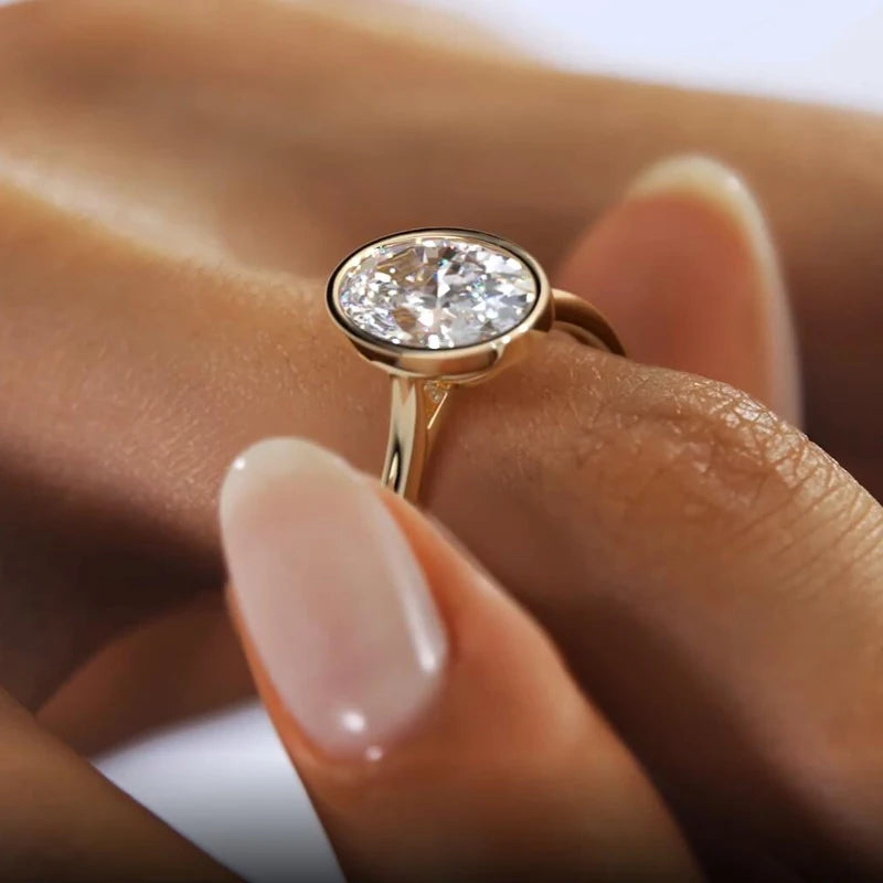 Lnngy 925 Sterling Silver Engagement Rings Fashion Dazzling Oval Zircon Solitaire Ring 14K Gold Plated Jewelry Gifts For Women