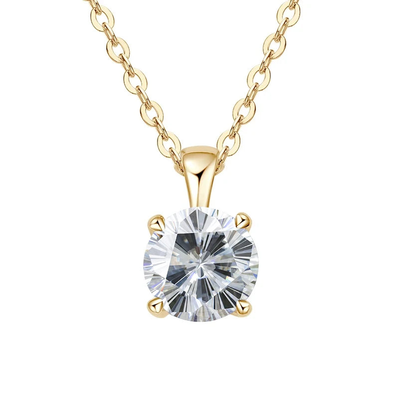 JoyceJelly Classic Four Prong 1ct Moissanite Necklace Women's 925 Sterling Silver Plated 18k Gold Pendant Luxury Fine Jewelry