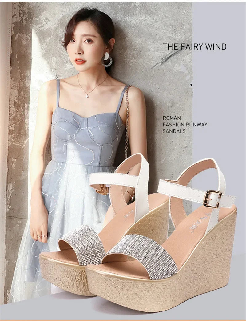Women’s Luxury Rhinestone Super High Heel Sandals – Peep Toe, 11 cm Heel