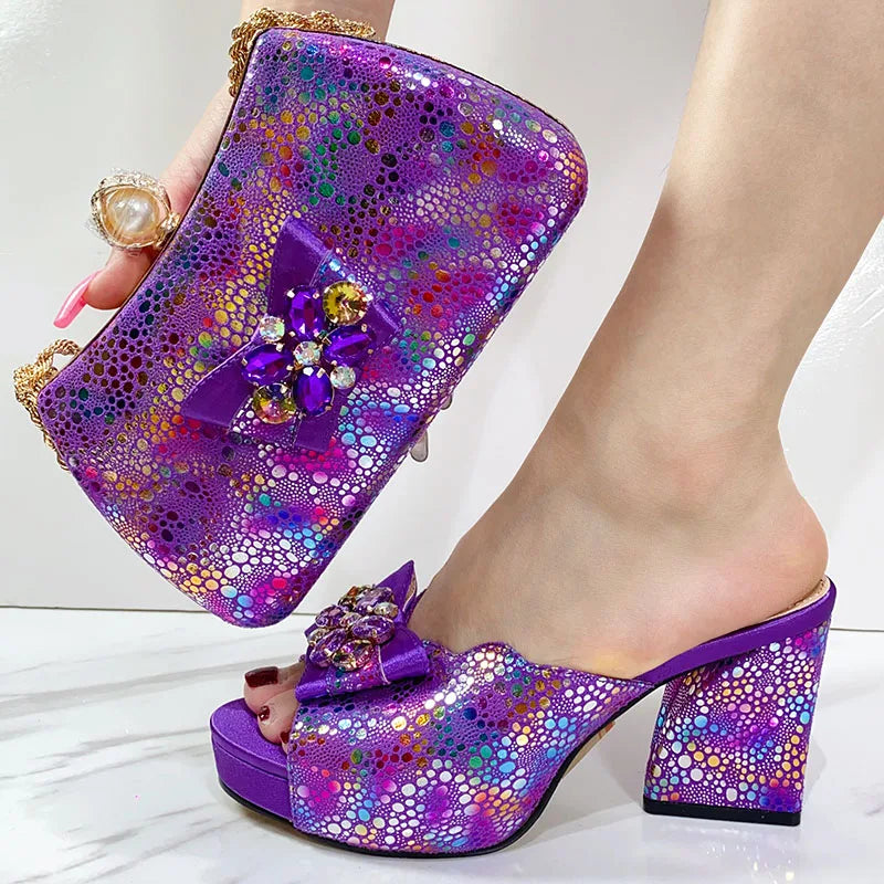 Slingback Sandals & Bag Set – Italian Style, African Ladies Peep Toe, High Heel Party Shoes
