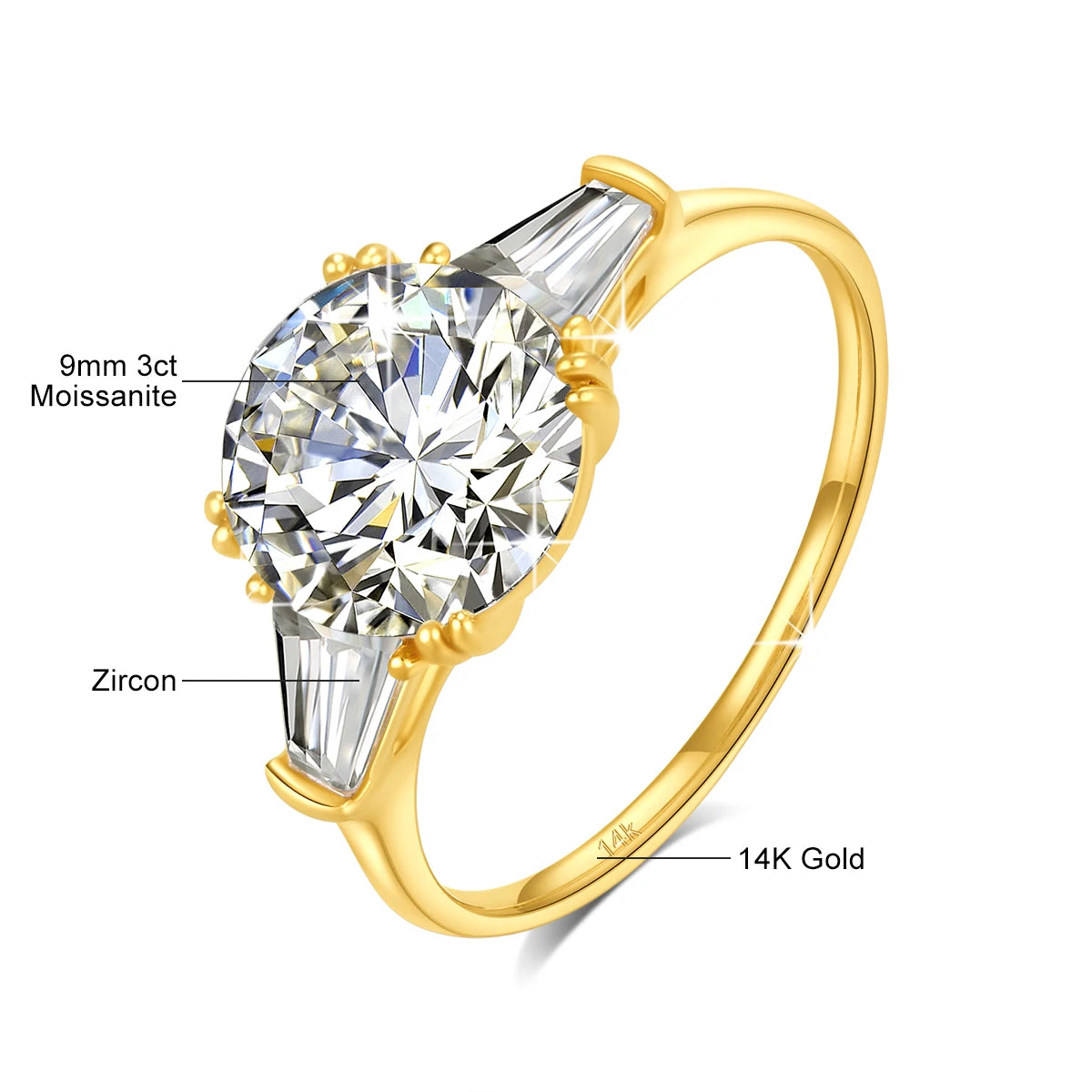 9mm Moissanite Diamond Ring 585 Real 14K Gold for Women D Color VVS1 Brilliant Cutting Wedding Band Engagement Trendy Jewelry
