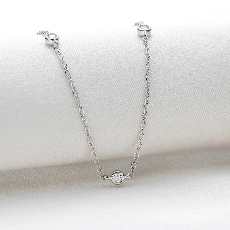 Lnngy 925 Sterling Silver Necklaces Round Cut 2.5mm/4mm Bezel Moissanite Choker Necklace for Women Multilayer Neck Jewelry