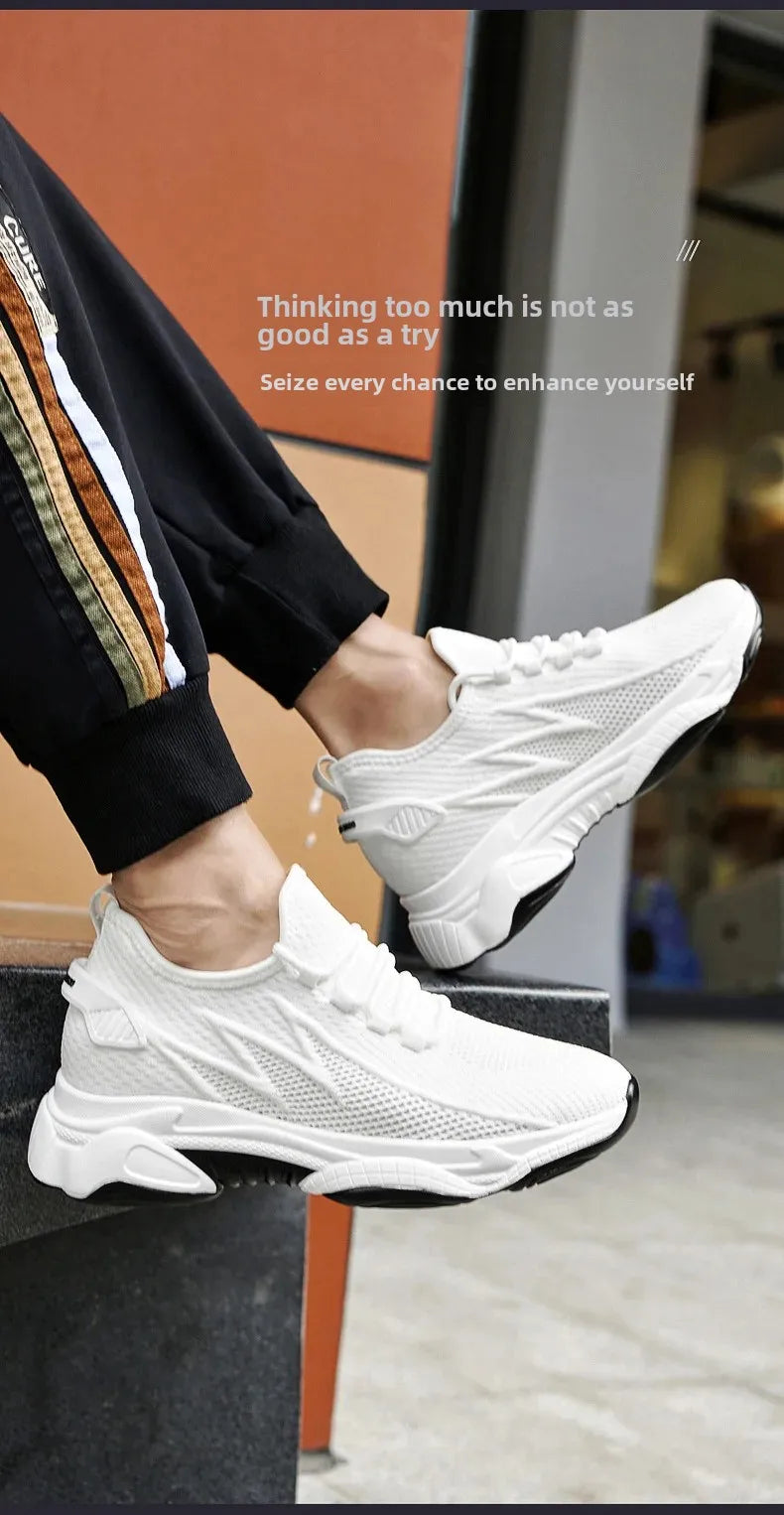 Invisible Heightening 8CM Men's Running Shoes Low Heel Soft Bottom Casual Sports Shoes Breathable Mesh Inner Lining EVA Insole