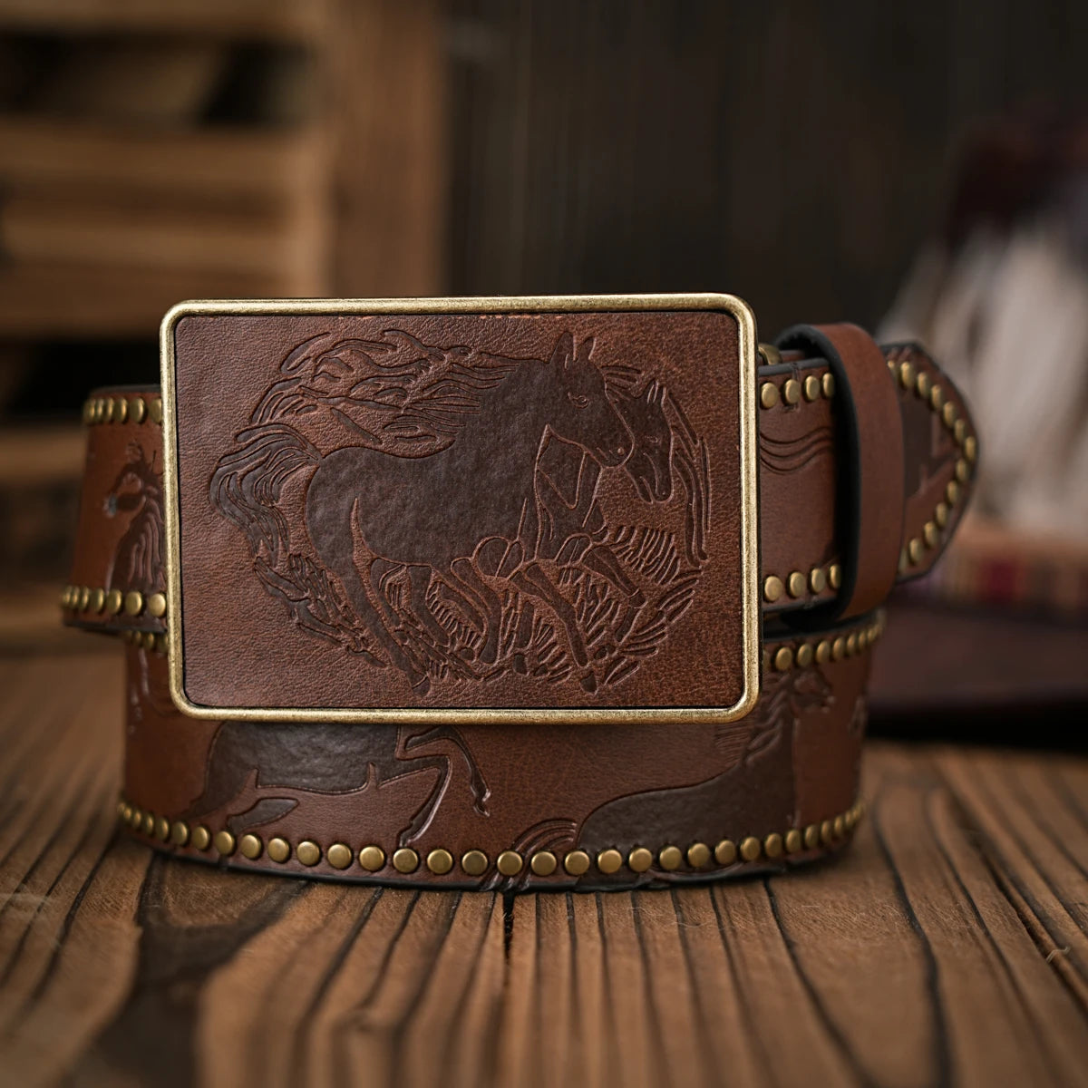 Men & Women - Western Denim - pu Leather - Belt - Vintage Patch animal print buckle riveted Belt Jeans