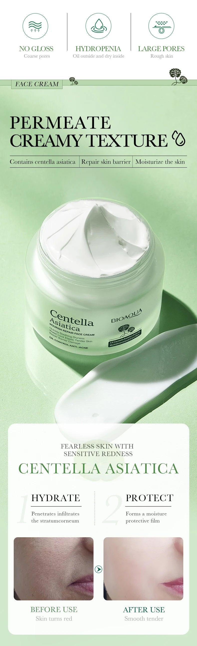 BIOAQUA Centella Asiatica Skin Care Sets Moisturizing Face Cream Anti Dark Circles Anti-aging Eye Cream Travel Size Skin Care