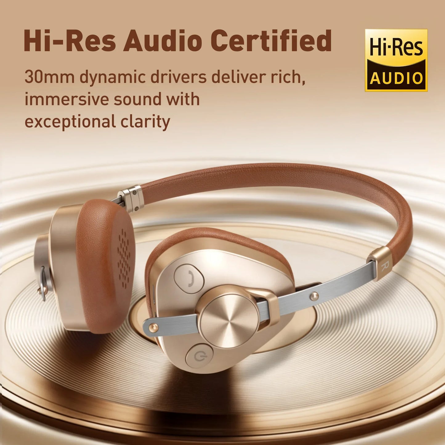 Oneodio F4 Retro Wireless Bluetooth Headphones Hi-Res Audio On Ear Bluetooth 5.4 Headset With Microphone Metal HiFi Headphones