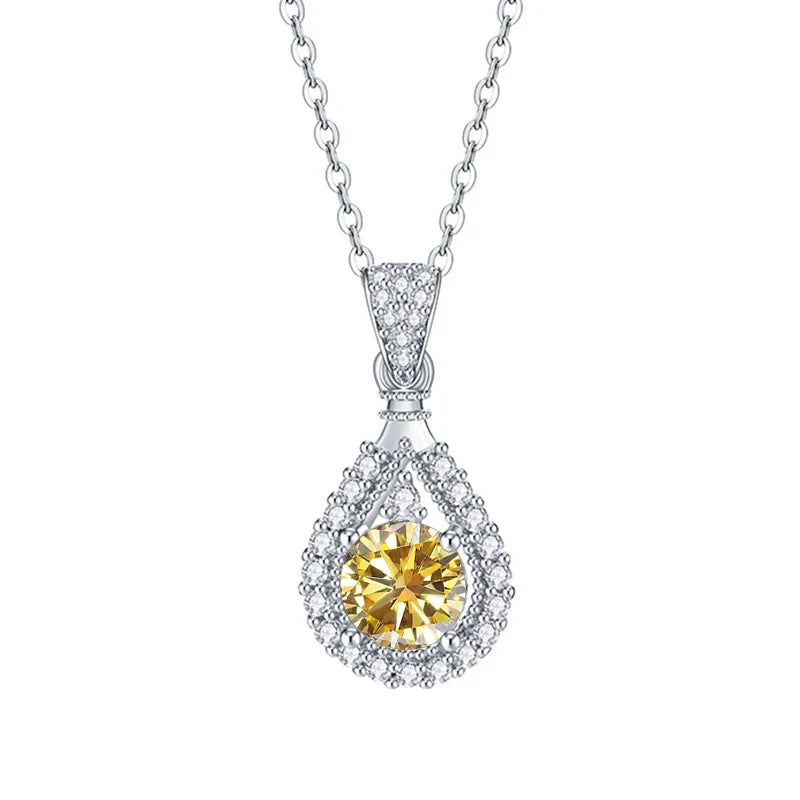 JoyceJelly 1CT Colorful Moissanite Necklace Sterling Silver 925 Jewelry Female Water Drop Shaped Pendant Top Quality Dating Gift
