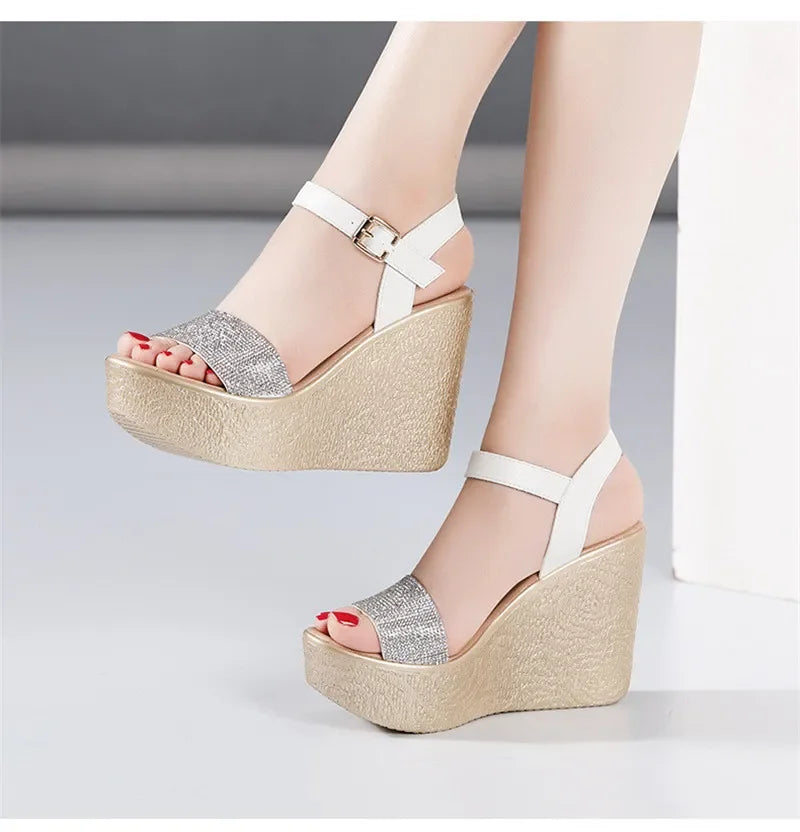 Women’s Luxury Rhinestone Super High Heel Sandals – Peep Toe, 11 cm Heel