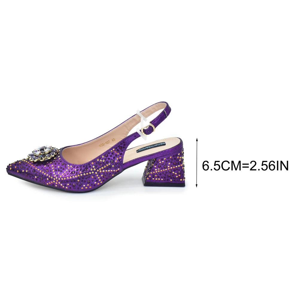 Elegant Baldauren Women’s Italian-Style Pointed Toe Slingback Pumps with Crystal Rhinestones & Matching Bag – African Party & Wedding Set (Sizes 37-43)