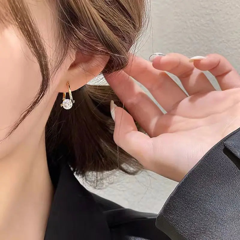 Lnngy Huggies Earrings Sterling Silver 925 Fashion Korean Bling 6.5mm 1.0ct Moissanite Hoop Earring For Women Bridal Jewelry