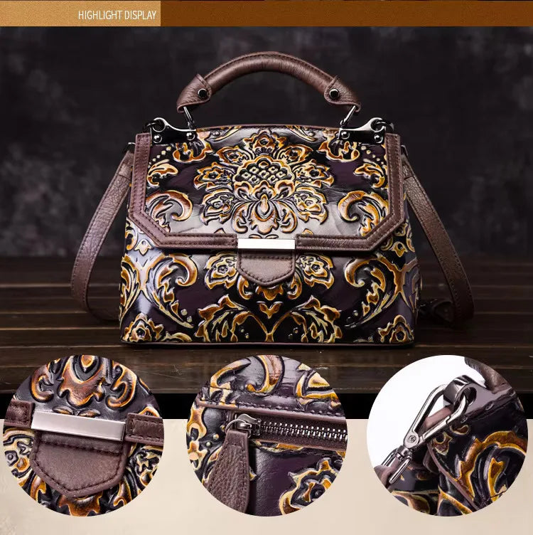 MOTAORA Womens Genuine Leather Luxury Handbag Handmade Embossed Vintage Shoulder Crossbody Bag New Arrival