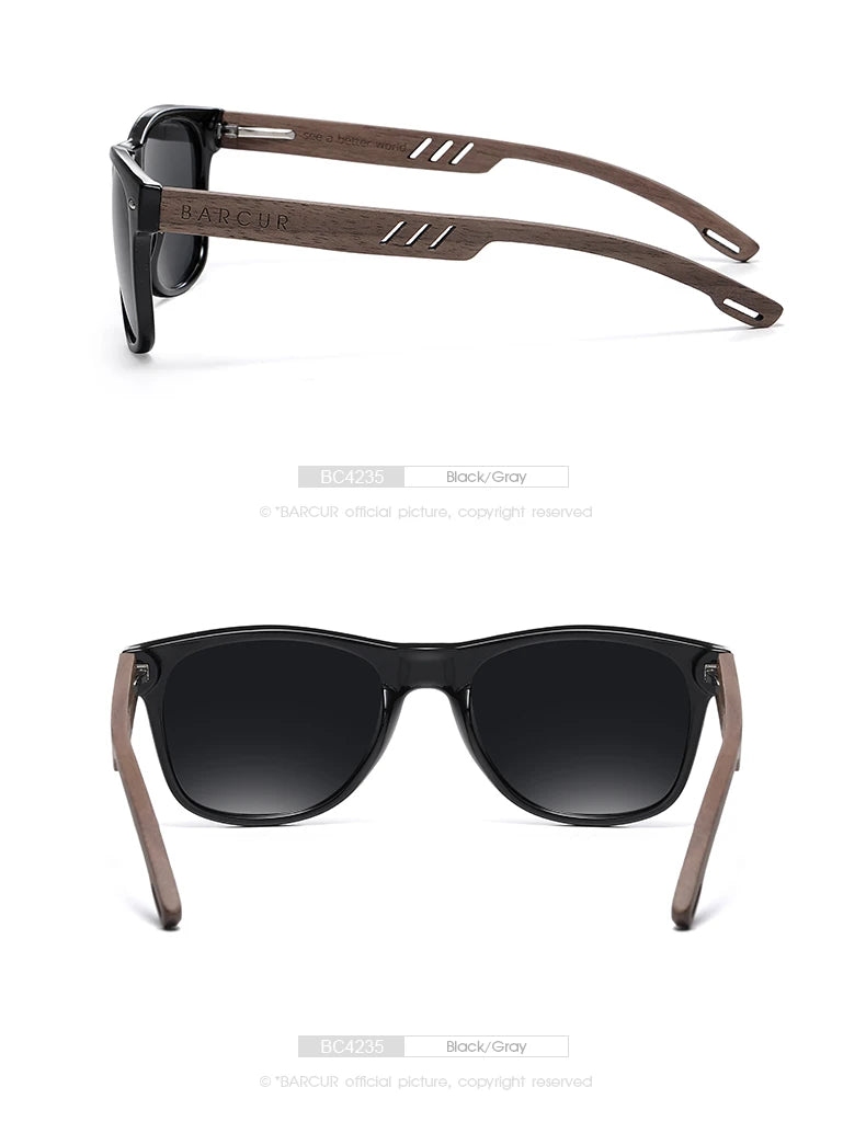 BARCUR Black Walnut Sunglasses for Men Wood Sun Glasses Man Eyeglasses Polarizing Glasses UVA&B Protection Eyewear ECO-Friendly