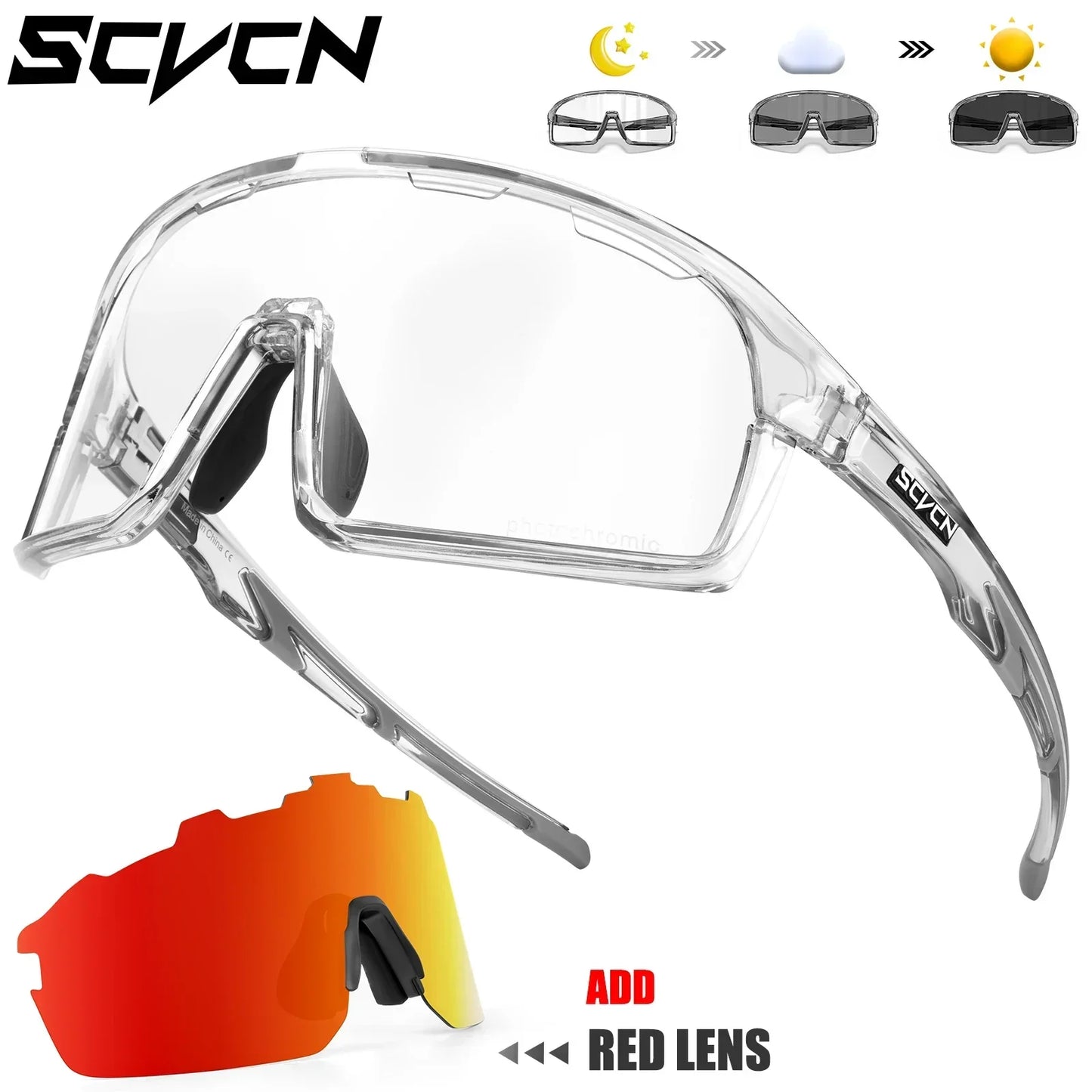 SCVCN Photochromic Cycling Sunglasses for Man Blue Outdoor Sports Bike Glasses MTB Fishing Glasses Bicycle Goggles UV400 2lens