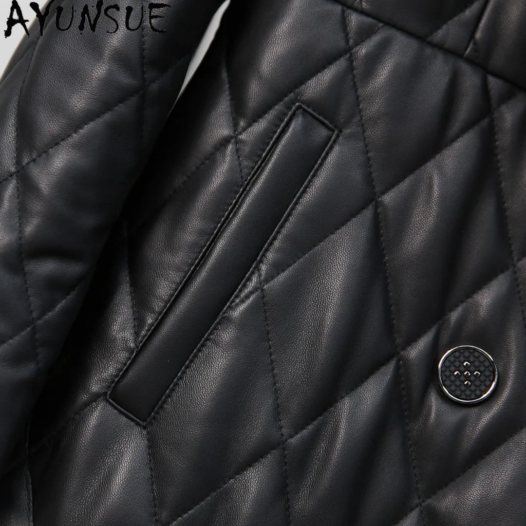 AYUNSUE Fox Fur Collar Genuine Leather Down Jacket Women Winter Clothes 2025 Mid-length Sheepskin Coat for Woman Jaqueta Couro