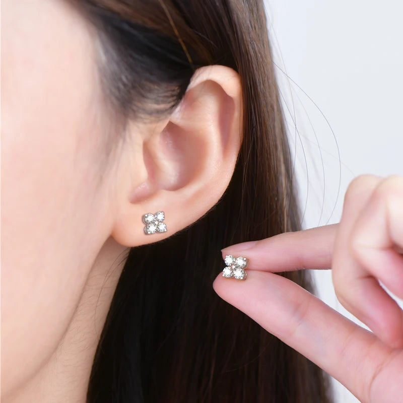 Lnngy Moissanite Necklace Bracelet Earring 925 Sterling Silver Four Leaf Flower Pendant Moissanites Jewelry Set For Wedding Gift