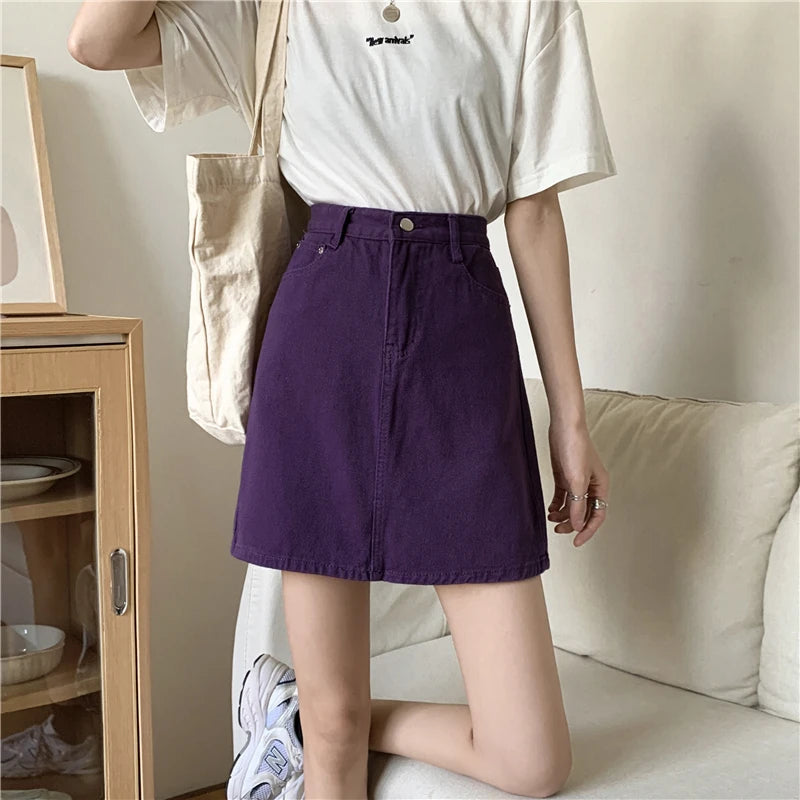 Spring New Women's Denim Skirt A-Line Flared Skirts Butt Covering Body Slimming f-length for plus Size MM