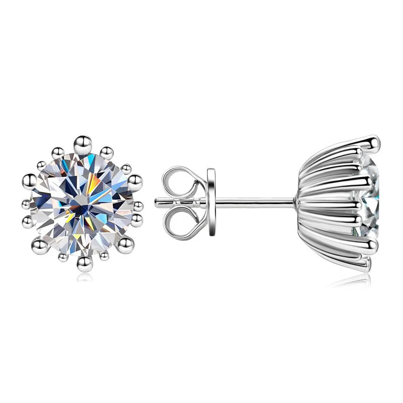 Lnngy Single 2.0ct Moissanite Stud Ear Women 925 Sterling Silver Fashion Earrings For Wedding Engagement Elegant Jewelry Gift
