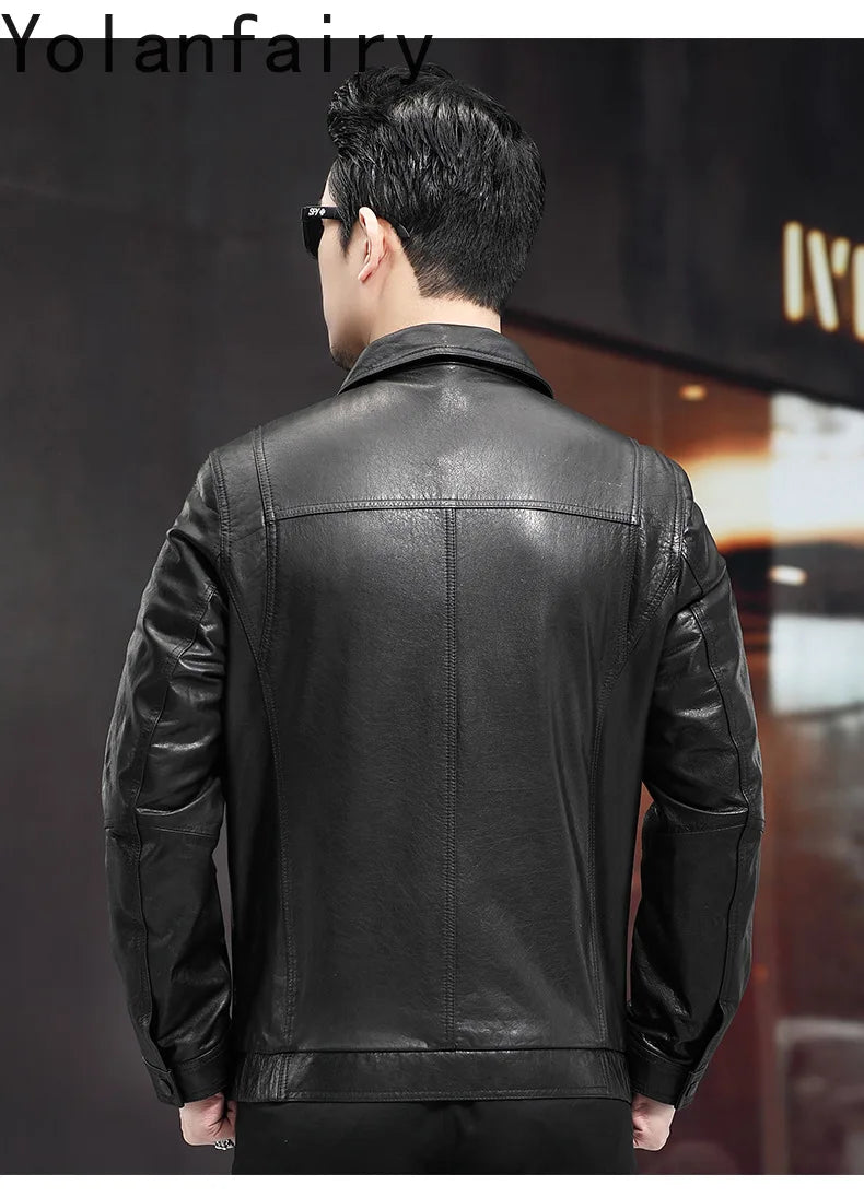 Men's Distressed Genuine Cowhide Leather Jacket – Spring Autumn Casual Slim Fit