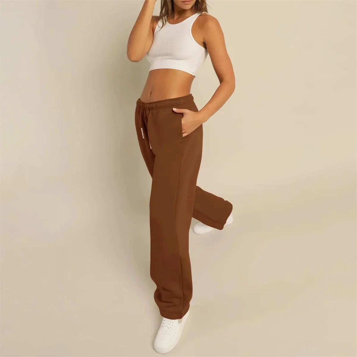 Casual Straight Joggers Sweatpants Women Fashion Retro Solid Drawstring High Waist Pant Spring Summer Street Trouseres 2025 Chic