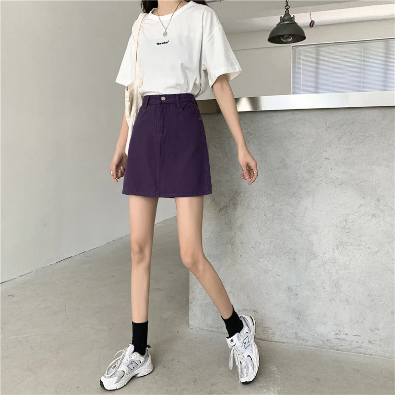 Spring New Women's Denim Skirt A-Line Flared Skirts Butt Covering Body Slimming f-length for plus Size MM