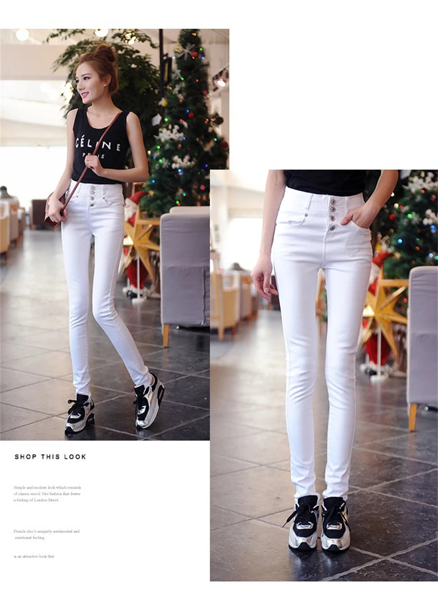 High Waist Pencil Jeans Women's Casual Skinny White Denim Pants New Korean Big Size 34 Stretch Vaqueros Leggings Kot Pantolon