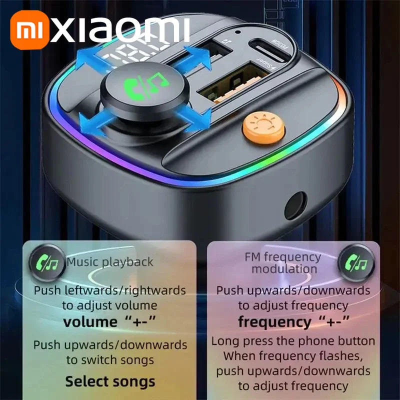 جهاز إرسال FM من شاومي مزود بتقنية البلوتوث 5.3 بدون استخدام اليدين ومشغل MP3 مع محول شحن سريع وملحقات السيارات