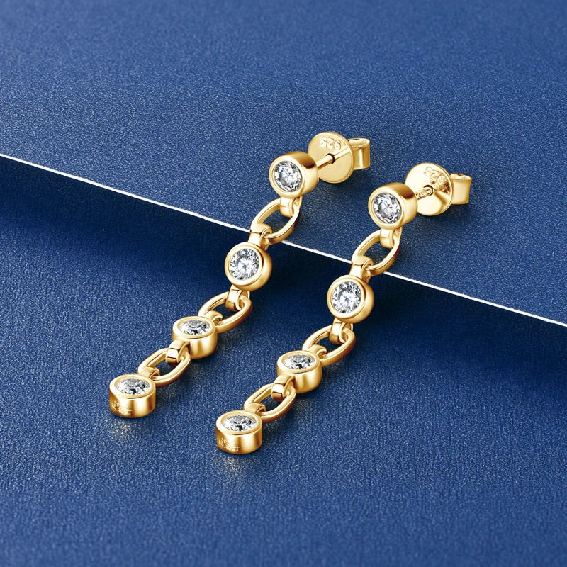 Lnngy 3mm Bezel Moissanite Earrings For Women Exquisite 925 Sterling Silver Long Tassel Earring Wedding Drop Jewelry Gift