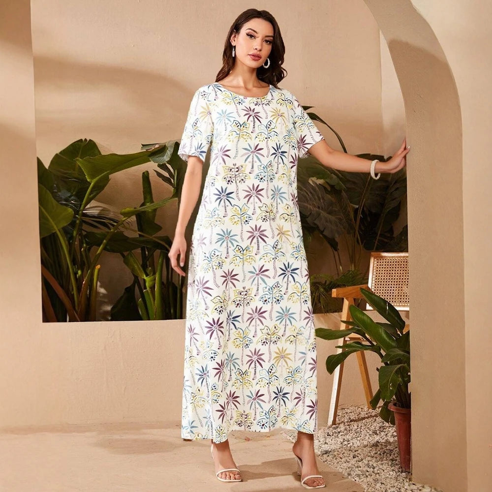 Rafiah Women's Arabian Dress Summer Chic VacationFull Print Short Sleeve Round-Neck A-Line Long Casual Dress