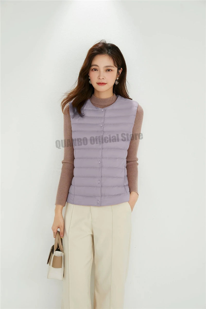 Women Sleeveless Puffer Vest Women's Ultra Light Down Vest Women Two Ways Waistcoat Portable Warm Sleeveless Winter Liner