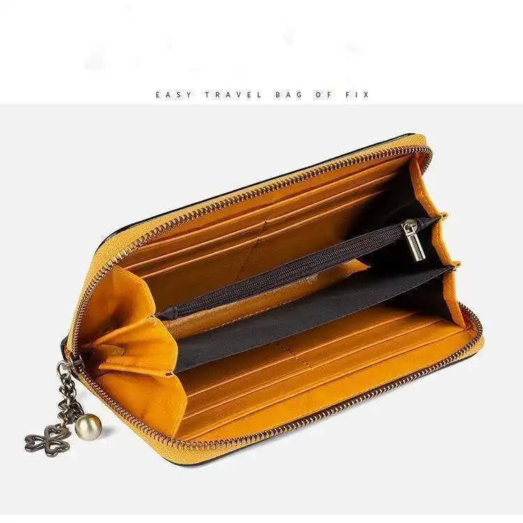MOTAORA Vintage Genuine Leather Women's Long Wallet | RFID Protected Zipper Purse with Card Holders & Phone Pocket