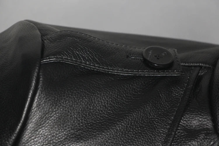 Men's Leather Trench Coat, Genuine Cowhide, Double Breasted, Extended Length Trench Long Coat Windproof Belt, Autumn Winter,6XL
