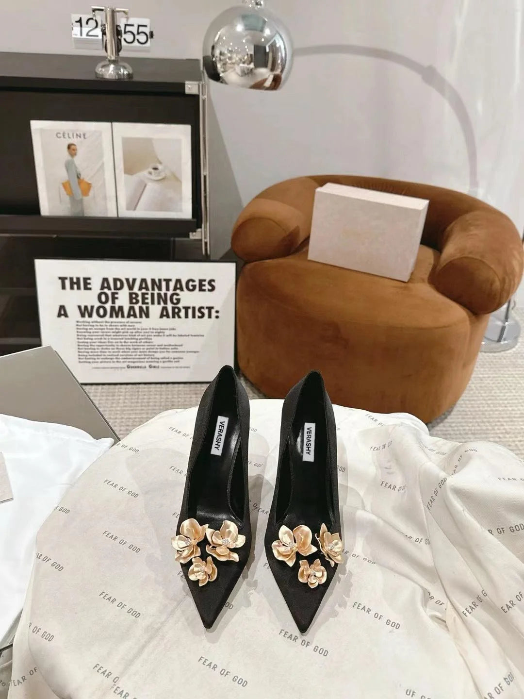 Satin Designer Women Pumps 2025 Sexy Pointed Toe Gold Flower Decoration Thin High Heels Fashion Banquet Dress Mules Shoes