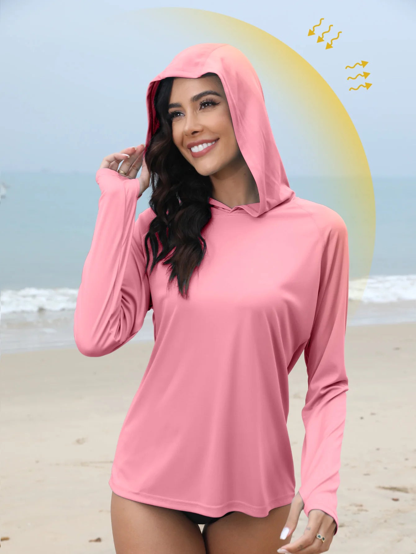 Women's Sunscreen Hoodie with Thumb Buckle and Hidden Ponytail Hole, Outdoor Running Fitness Sports, Leisure Sunscreen T-shirt
