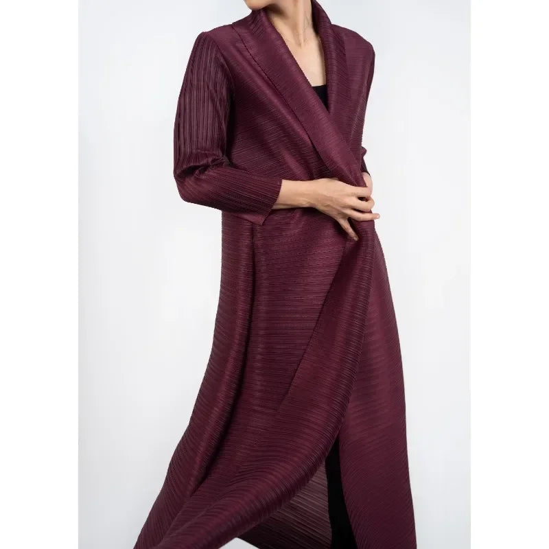 KAF Pleated Women Trench Coat Vintage Printed Cardigan Design Loose Plus Size Women Long Dress Dubai Female Luxury Abaya 2024