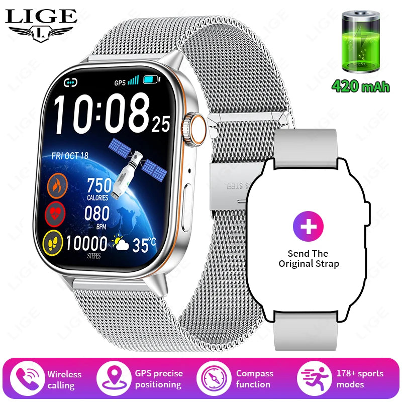 LIGE NEW GPS Smart Watch Men Compass Sports Fitness Bluetooth Call IP68 Waterproof Men Women Smartwatch For Xiaomi HUAWEI iPhone