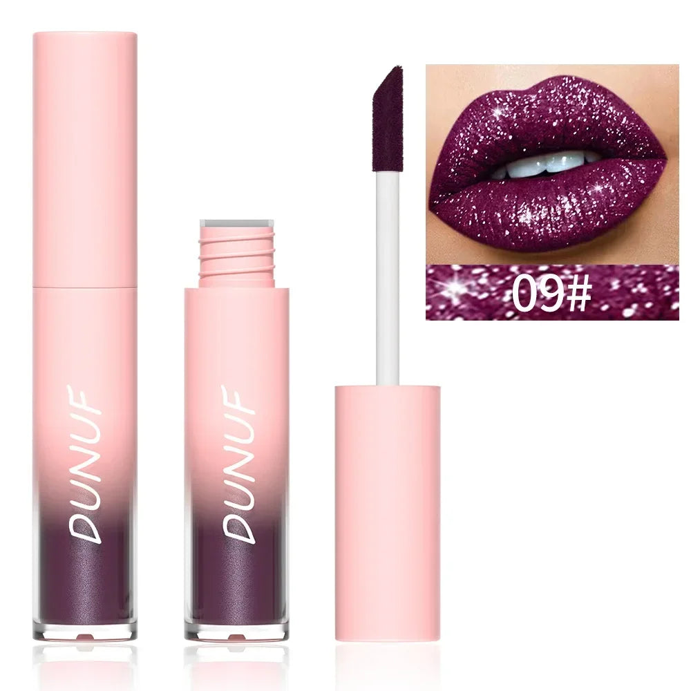 18 Color Sexy Red Diamond Glitter Lip Gloss Metallic Waterproof Long Lasting Matte Shimmer Liquid Lipstick Women Makeup Cosmetic