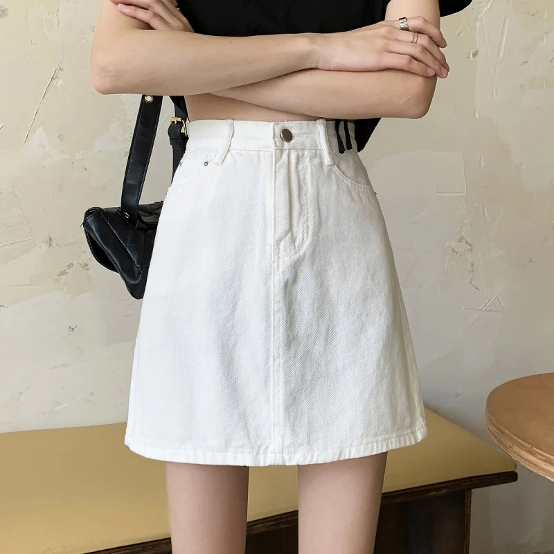Spring New Women's Denim Skirt A-Line Flared Skirts Butt Covering Body Slimming f-length for plus Size MM