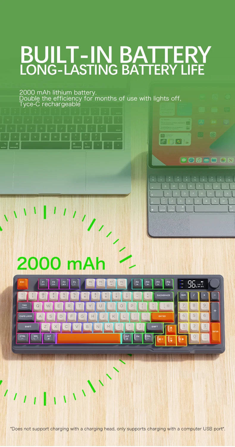 M96 Screen Wireless Keyboard Mouse Kit ZIYOULANG Bluetooth Keyboard With Mouse Gaming,Electronic Screen, Multi-Device Connection