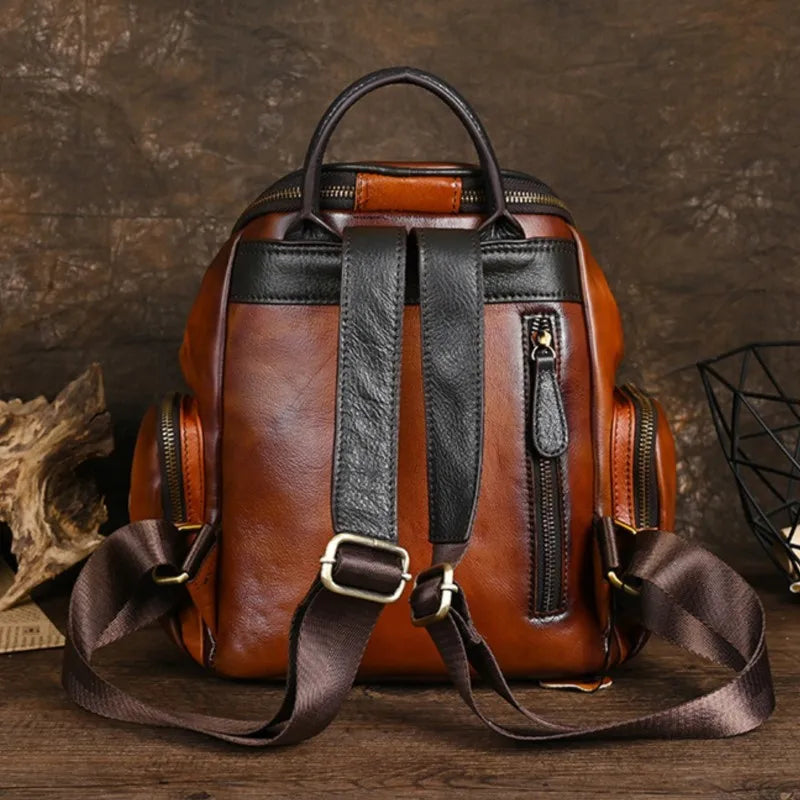 MOTAORA New Retro Cowhide Women's Backbag Genuine Leather Solid Color Handbag Large Capacity Soft Travel Schoolbag Shoulder Bag