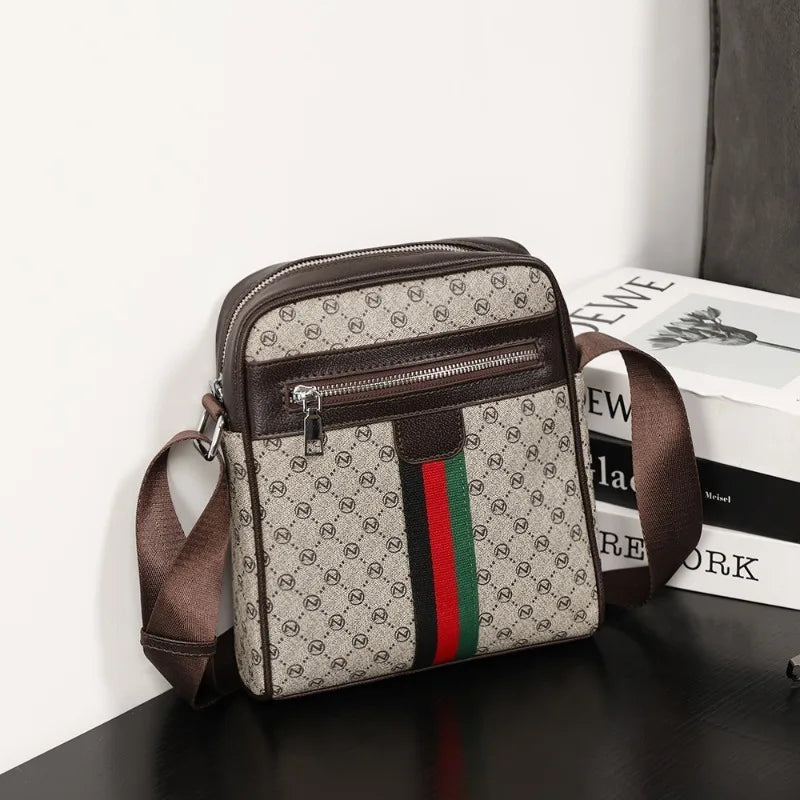 Square Crossbody Bag – Men's Luxury Plaid Letter Print Sling Messenger Bag