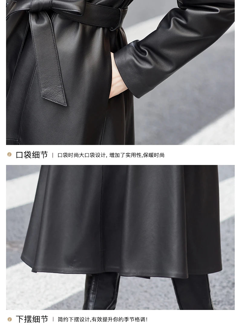 YOLANFAIRY Genuine Leather Down Jacket for Women Elegant Long Coat Women's Winter Jacket Slim Fox Fur Collar Sheepskin Clothes