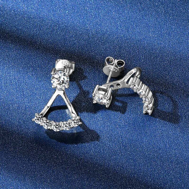 Lnngy 5mm 0.5ct Round Cut Moissanite Earring for Women 925 Sterling Silver Stud Earrings Front And Back Ear Jacket Jewelry Gift