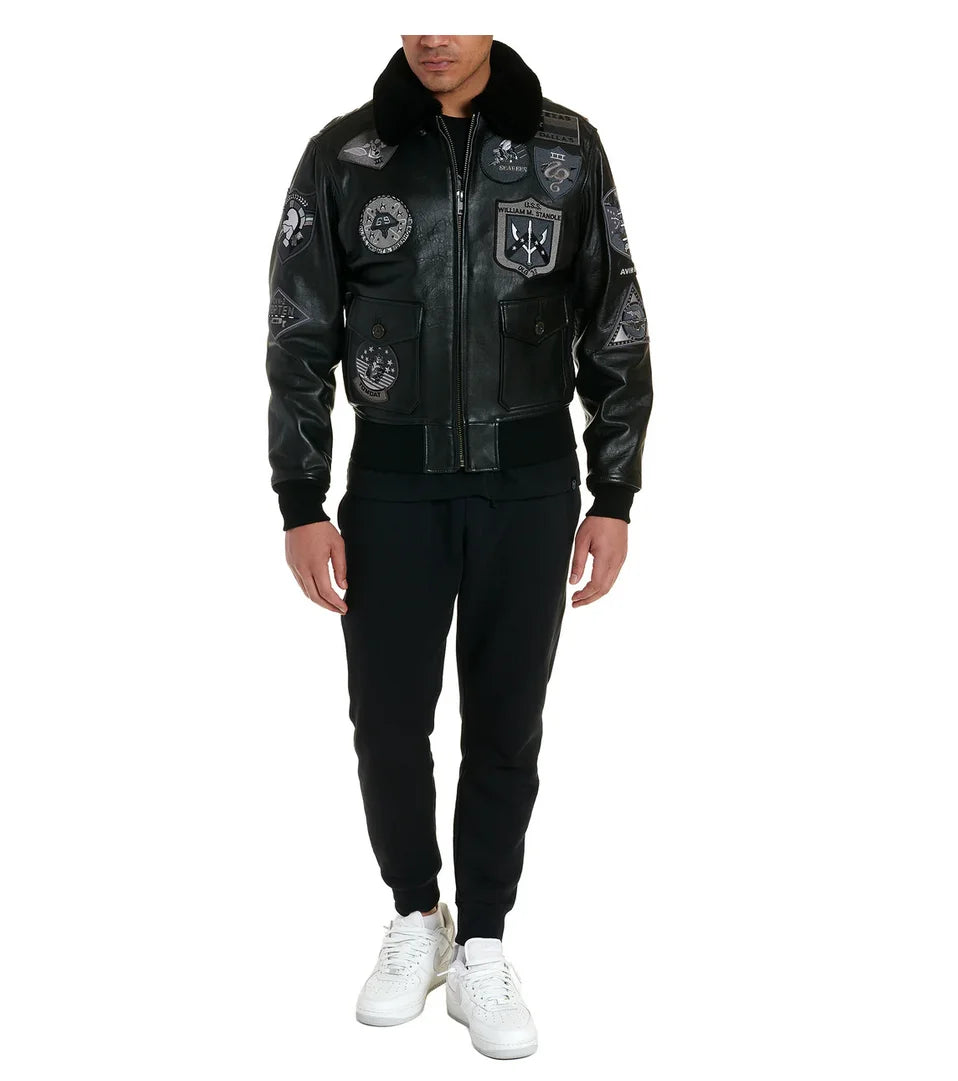 G1 flight suit jacket men Europe and the United States size embroidery French sheepskin leather coat sheep shearling collar top