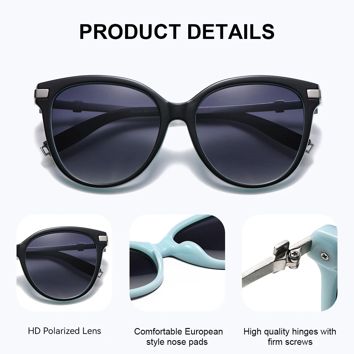 BARCUR Fashion Casual Women Sunglasses Retro Leopard Color Blocked PC Cat Eye Frame Alloy Mirror Legs UV400 Polarized Sunglasses